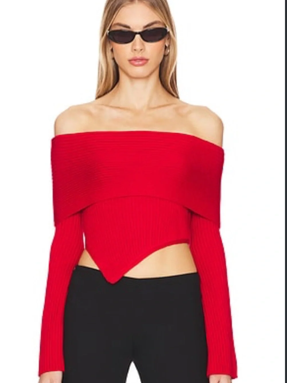 LOBA REVOLVE TAZ OFF THR SHOULDER SWEATER Small Loyal Red Ribbed Knit Scarf
